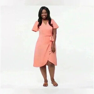 NWOT‎ | Yarrow Tiffany Adaptive Wrap Dress | Women’s Size L | Coral